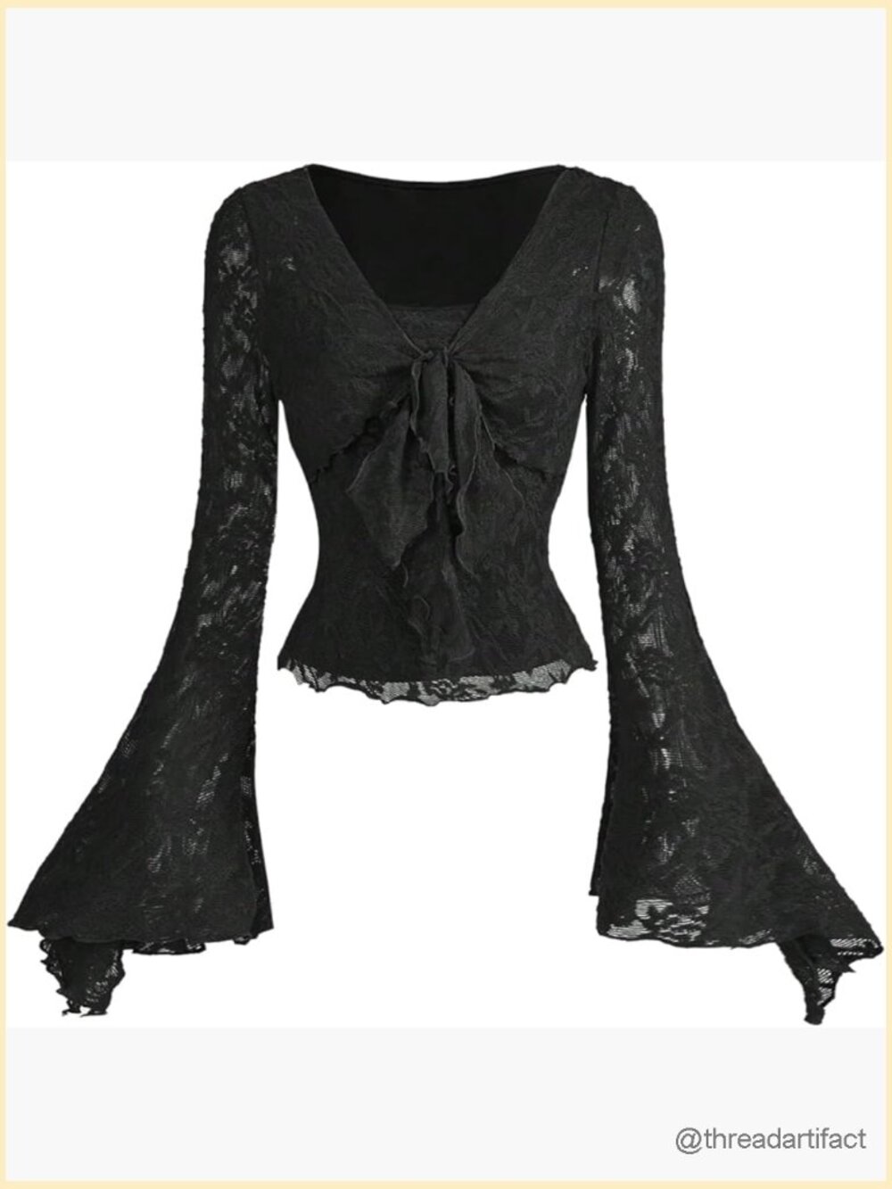 Y2K Cute Bell Sleeve Mesh Top with Floral Print, V-Neck Long Sleeve Going Out